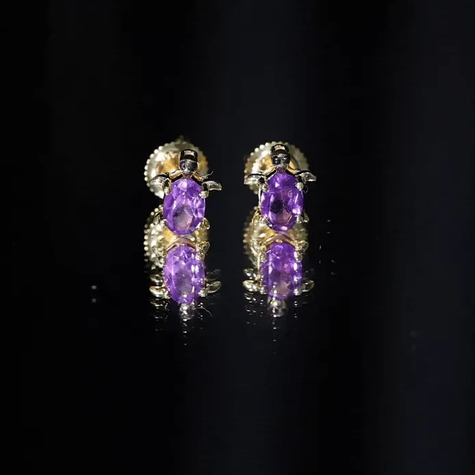0.50 Oval Cut Amethyst Solitaire Turtle Stud Earrings in Silver