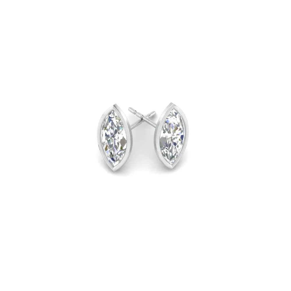 0.50 To 5 Carat Lab Diamond Marquise Stud Bezel Set Earring For Women 14K Gold