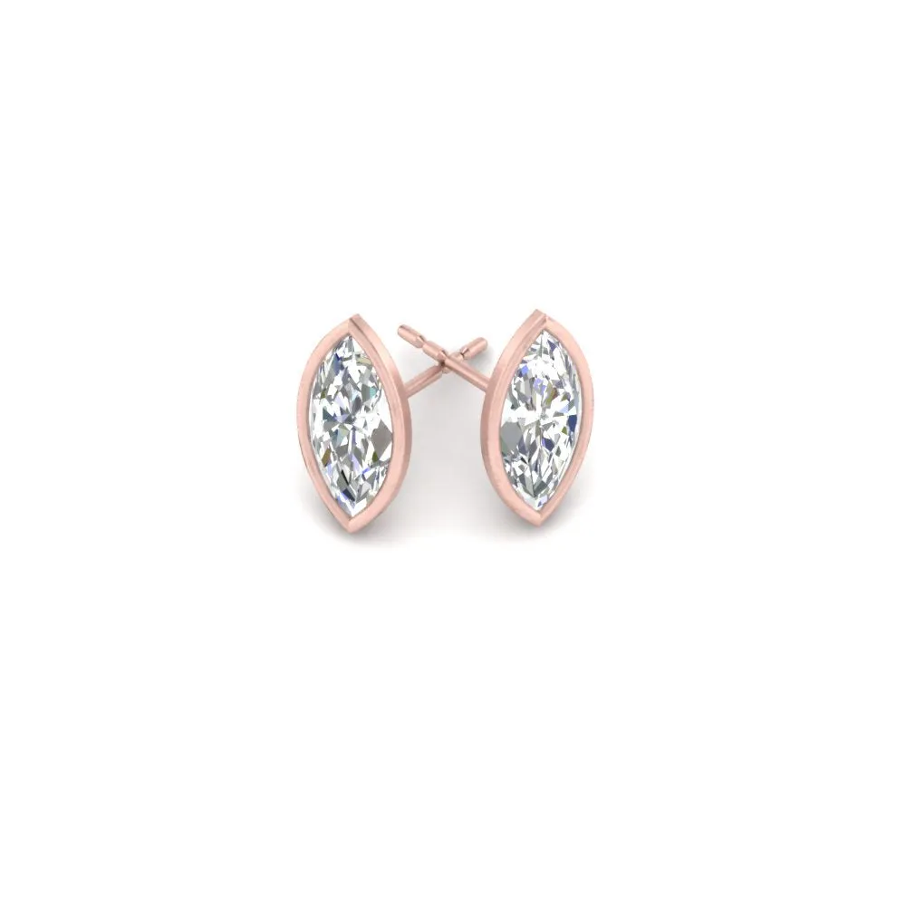 0.50 To 5 Carat Lab Diamond Marquise Stud Bezel Set Earring For Women 14K Gold