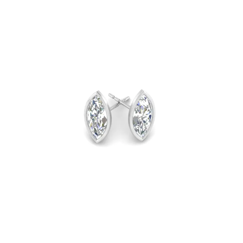 0.50 To 5 Carat Lab Diamond Marquise Stud Bezel Set Earring For Women 14K Gold