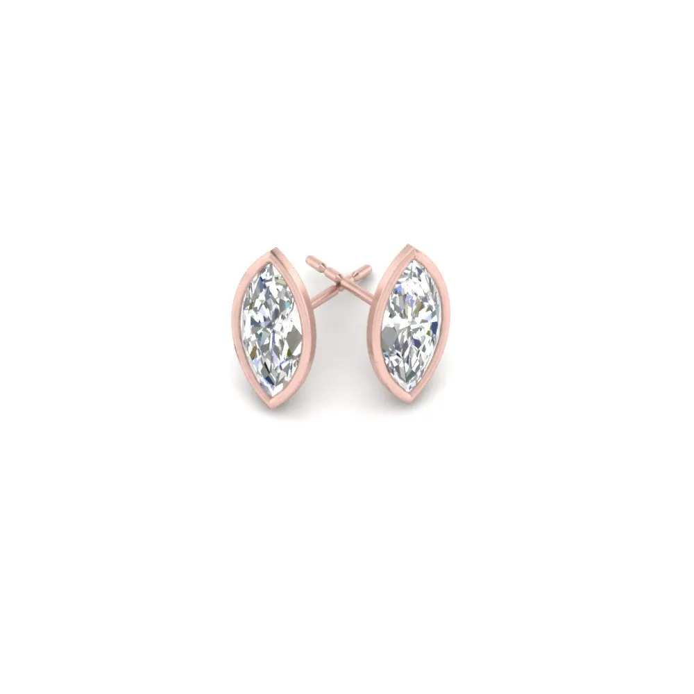 0.50 To 5 Carat Lab Diamond Marquise Stud Bezel Set Earring For Women 14K Gold
