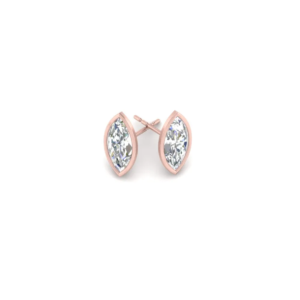0.50 To 5 Carat Lab Diamond Marquise Stud Bezel Set Earring For Women 14K Gold