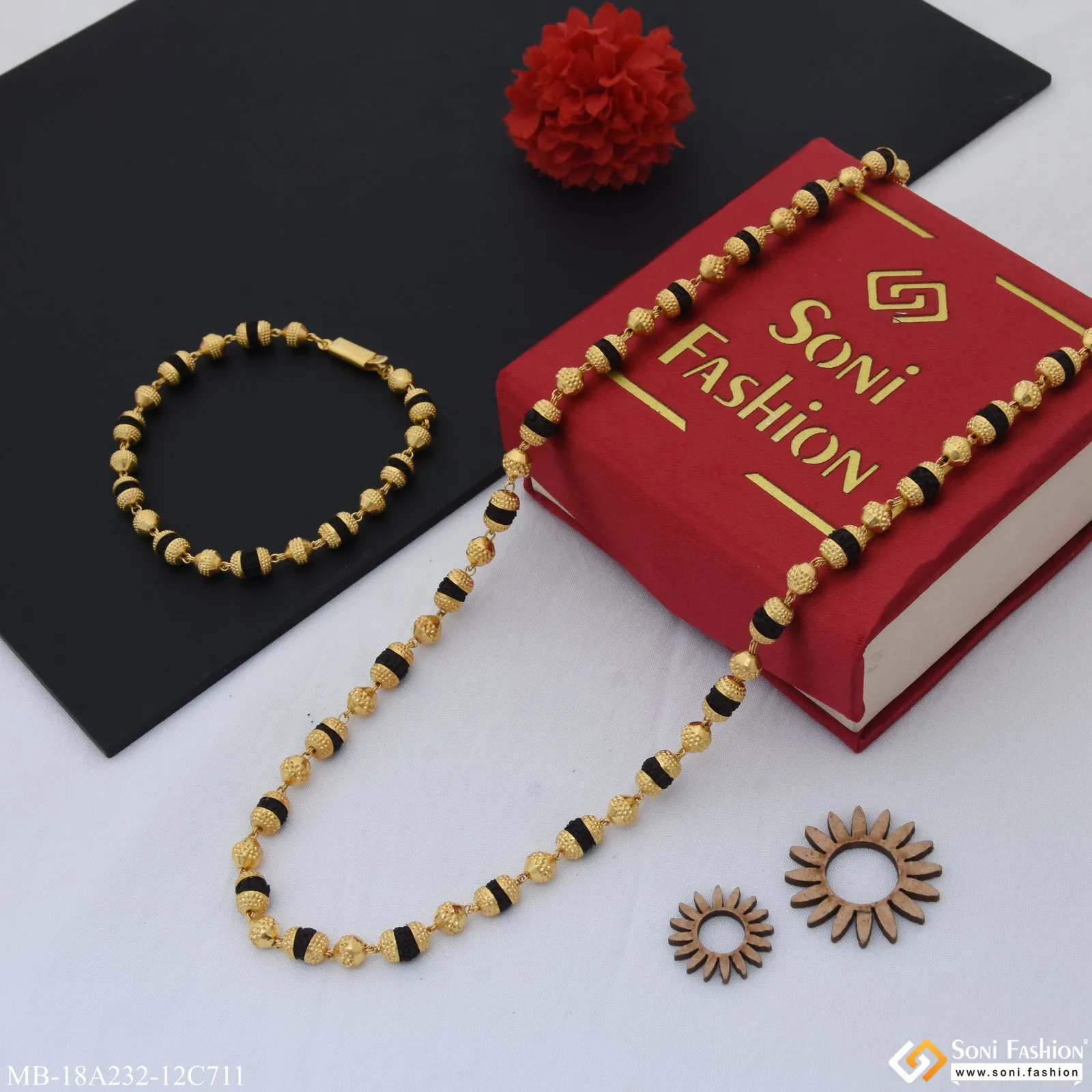 1 Gram Gold Plated Best Quality Rudraksha Mala with Bracelet for Men (MB-A232-C711)