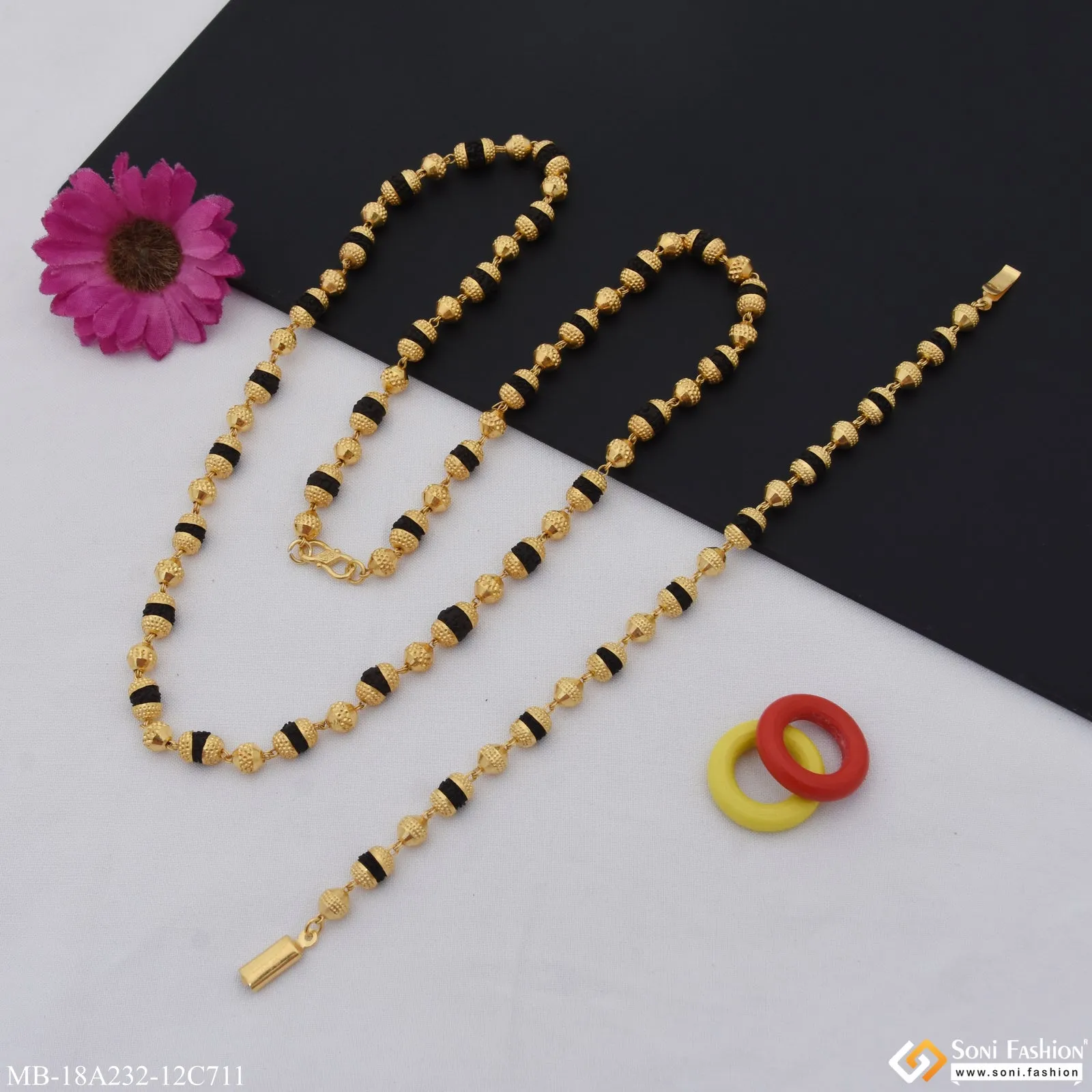 1 Gram Gold Plated Best Quality Rudraksha Mala with Bracelet for Men (MB-A232-C711)