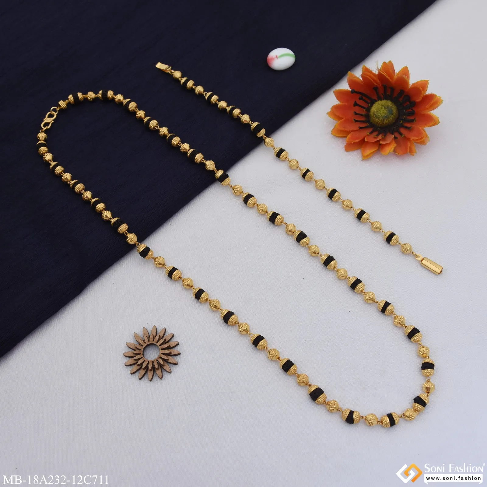1 Gram Gold Plated Best Quality Rudraksha Mala with Bracelet for Men (MB-A232-C711)