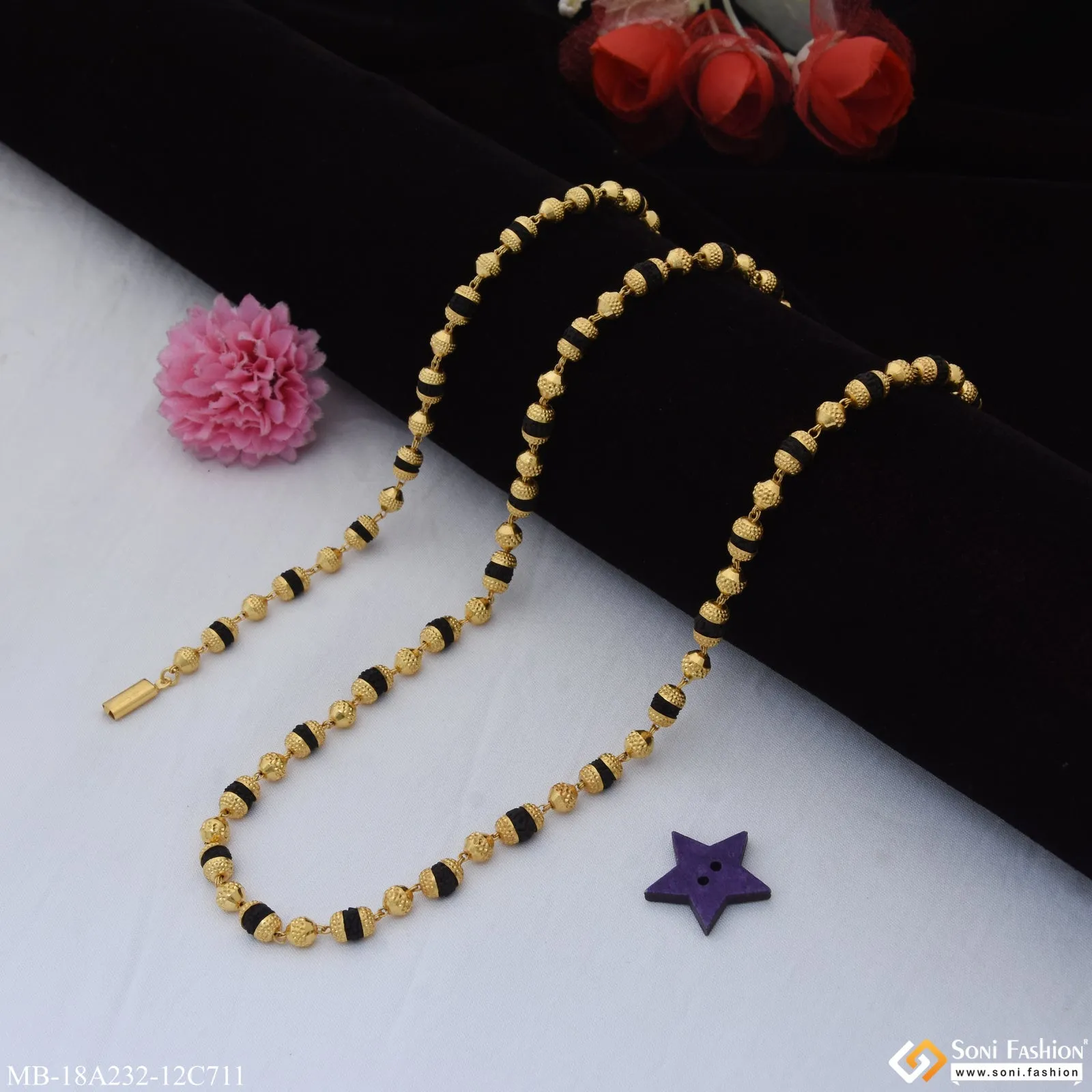 1 Gram Gold Plated Best Quality Rudraksha Mala with Bracelet for Men (MB-A232-C711)