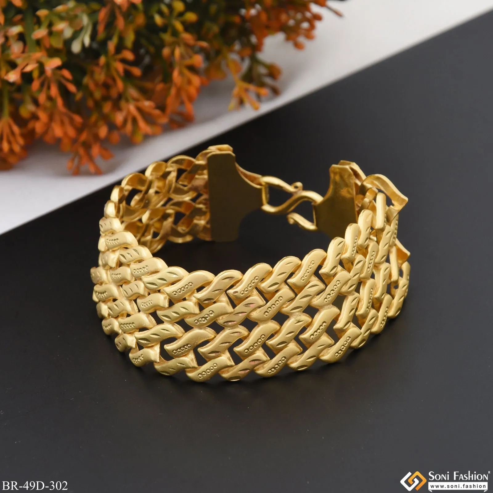 1 Gram Gold Plated Delicate Design Pokal Bracelet for Men - Style D302