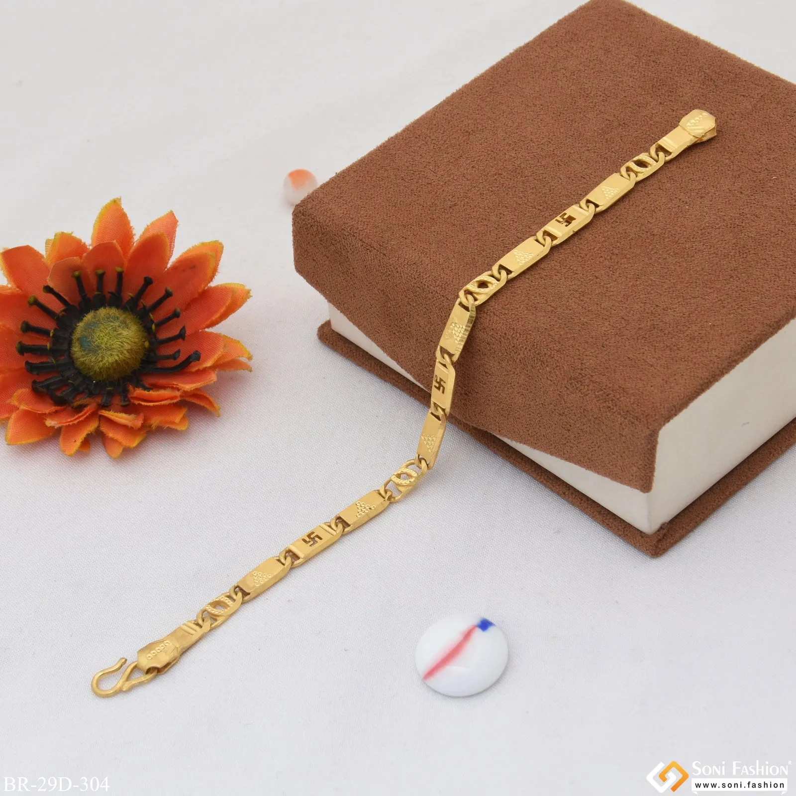 1 Gram Gold Plated Swastika Design Nawabi Bracelet for Men - Style D304