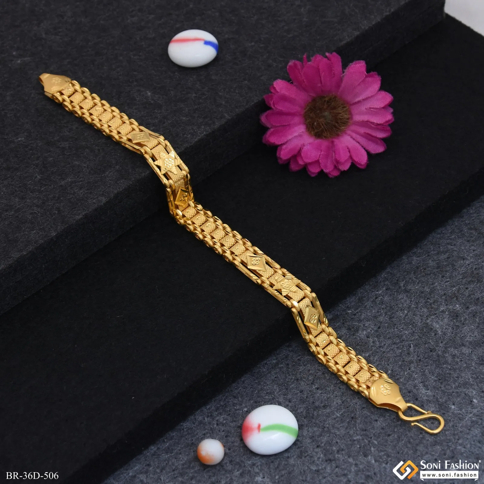 1 Gram Gold Plated Traditional Design Box Bracelet for Men - Style D506