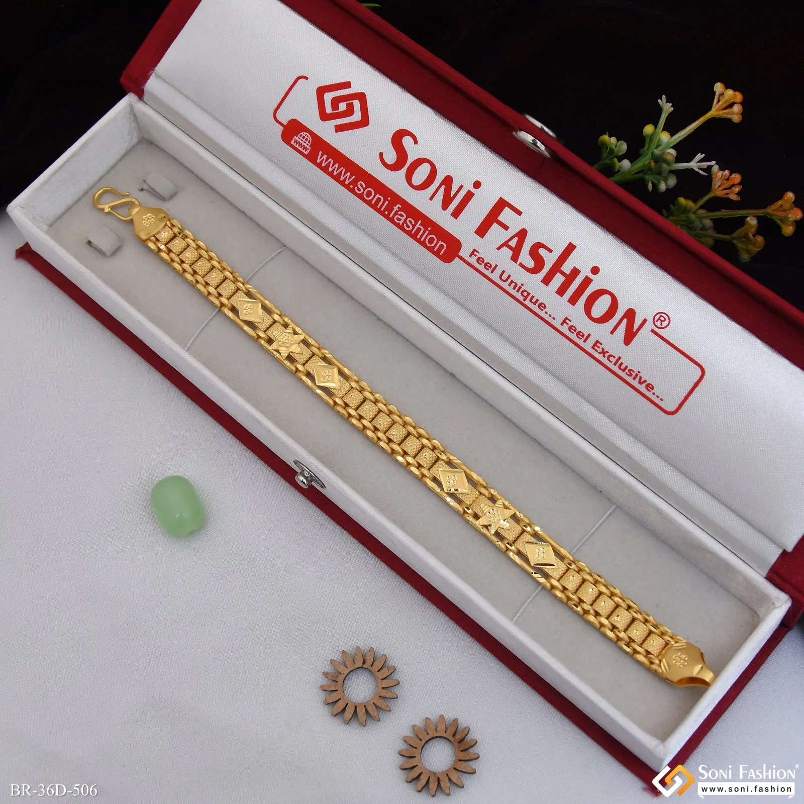 1 Gram Gold Plated Traditional Design Box Bracelet for Men - Style D506