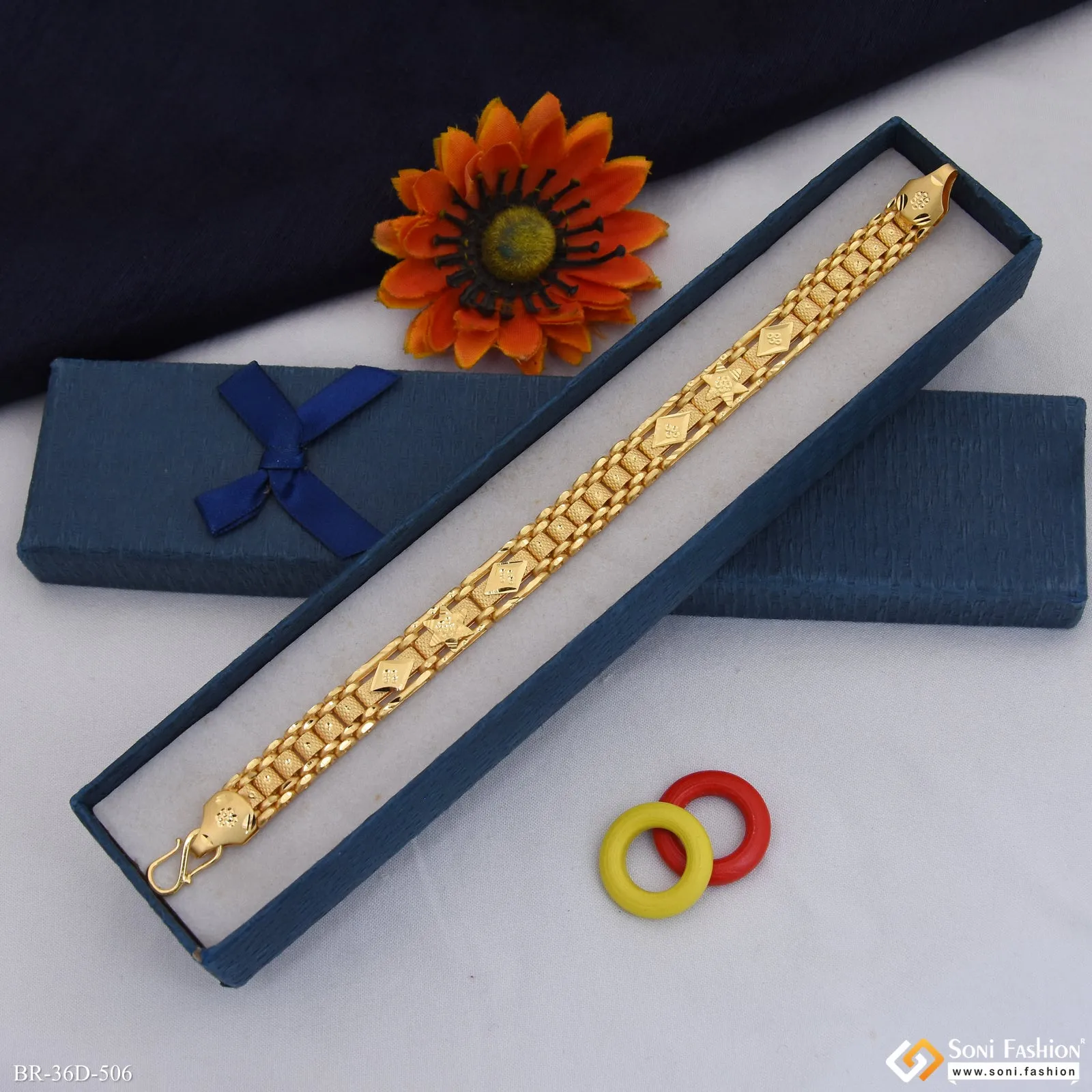 1 Gram Gold Plated Traditional Design Box Bracelet for Men - Style D506