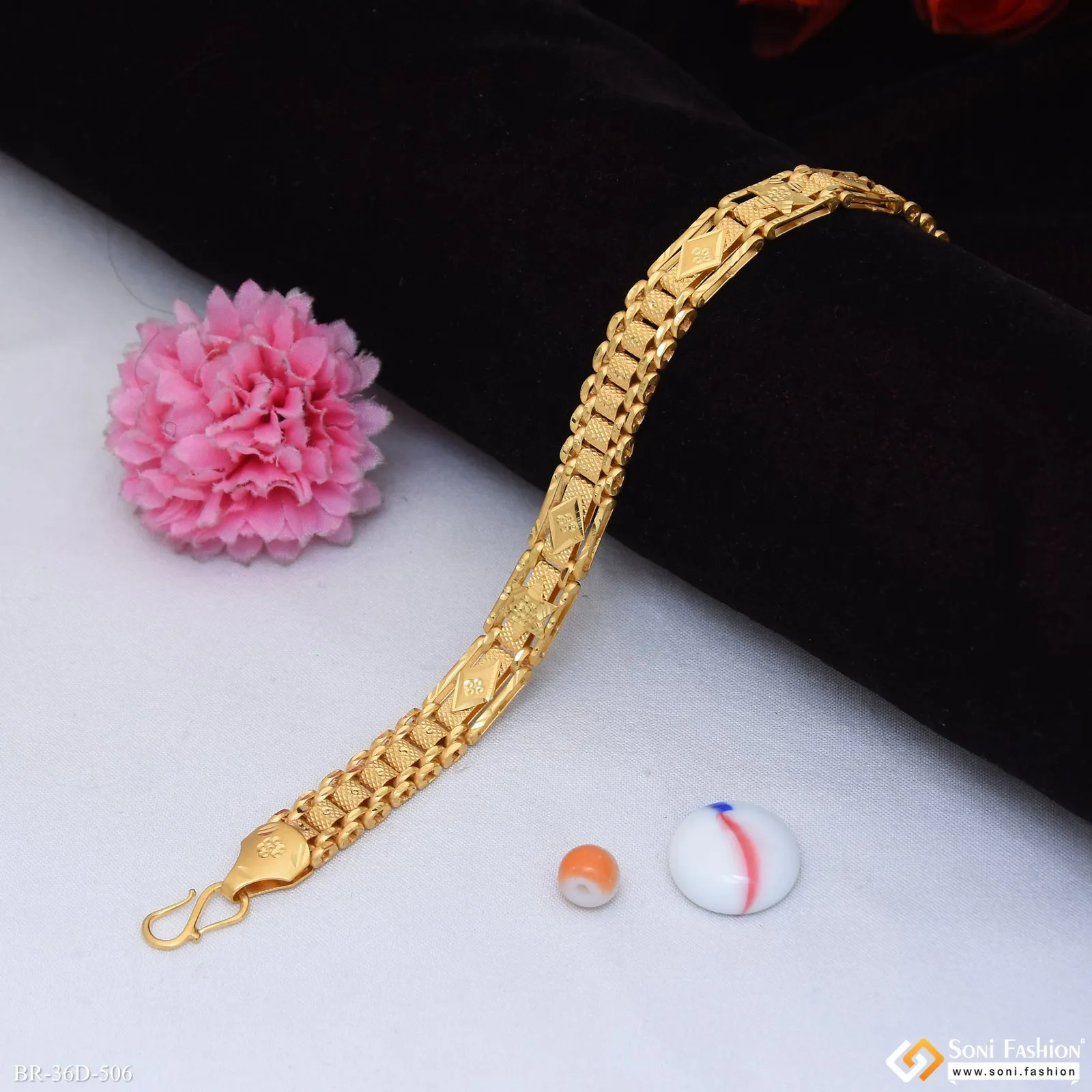 1 Gram Gold Plated Traditional Design Box Bracelet for Men - Style D506
