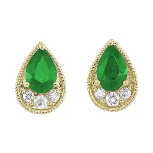 10Kt Yellow Gold Diamond 1/10Ctw & Emerald 1Ctw Earring