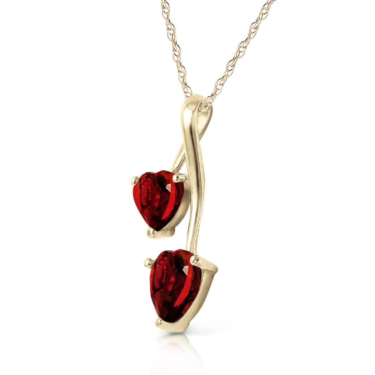 1.4 Carat 14K Solid Yellow Gold Hearts Necklace Natural Garnet