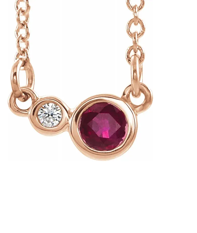 14k Gold 3 MM Ruby and 0.02 CTW Diamond Necklace