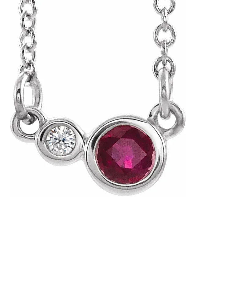 14k Gold 3 MM Ruby and 0.02 CTW Diamond Necklace
