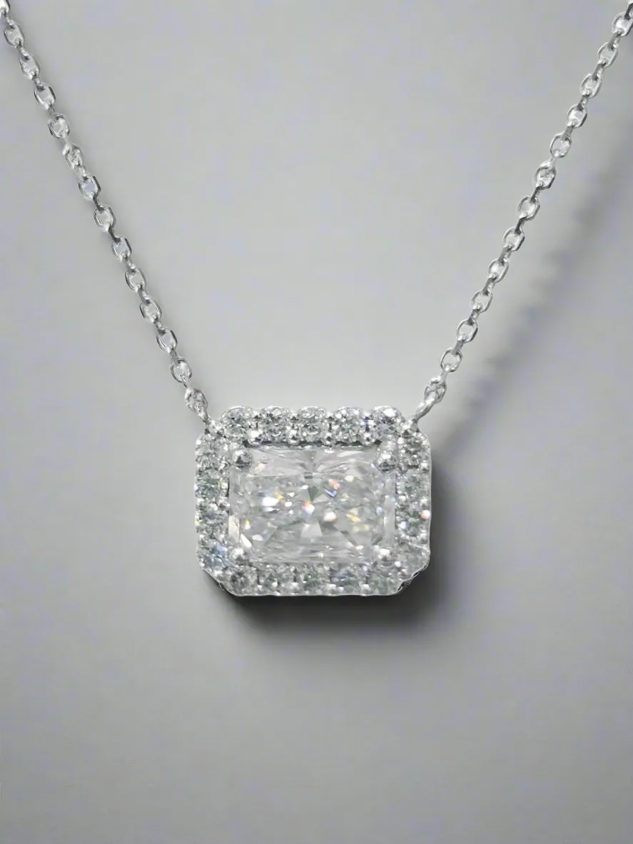 14K Radiant Halo CVD Lab Grown Diamond Necklace