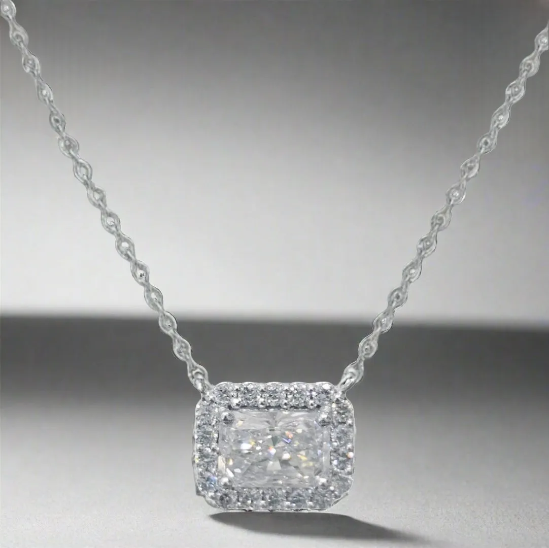 14K Radiant Halo CVD Lab Grown Diamond Necklace