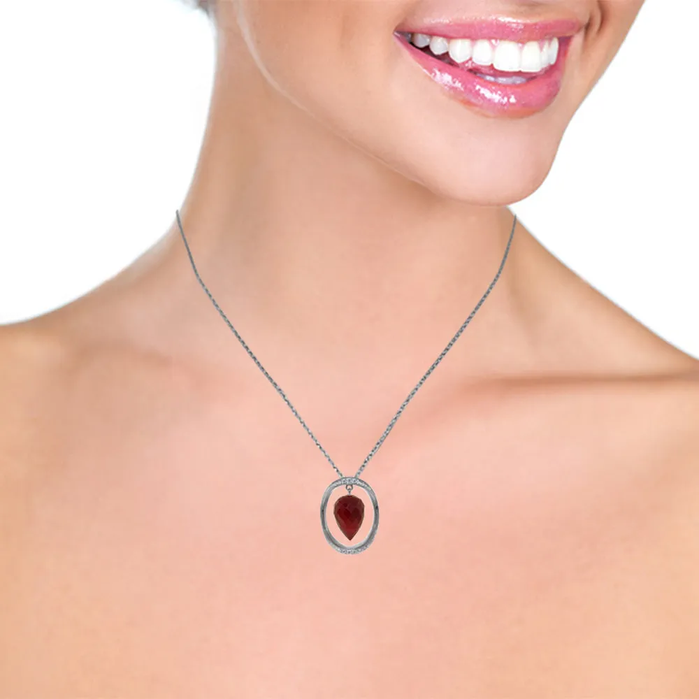 14K Solid White Gold Necklace w/ Diamonds & Briolette Pointy Drop Dyed Ruby