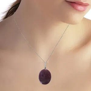 14K Solid White Gold Necklace w/ Diamonds & Oval Checkerboard Cut Dyed Ruby