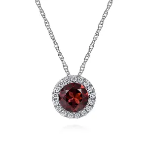 14K White Gold Garnet and Diamond Necklace