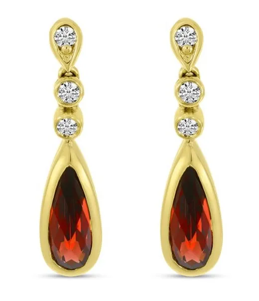 14K Yellow Gold Pear Shaped Garnet and Diamond Earrings