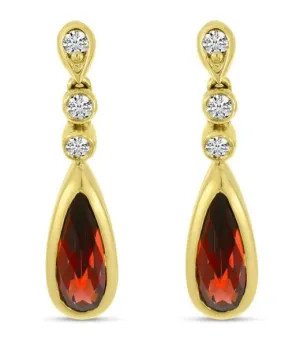 14K Yellow Gold Pear Shaped Garnet and Diamond Earrings