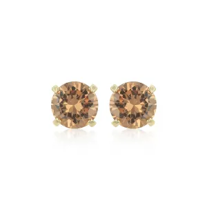 14k Yellow Gold Plated 3 Carat Round Created Champagne Sapphire Stud Earrings