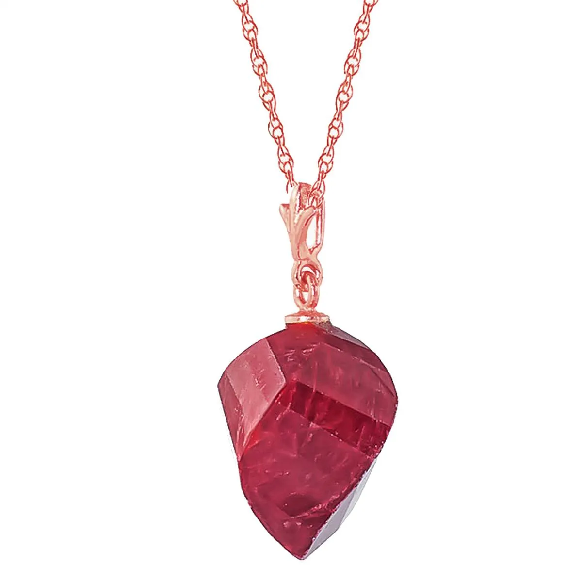 15.25 Carat 14K Solid Rose Gold Necklace Twisted Briolette Ruby