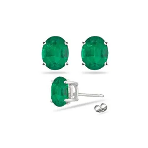 1.82-2.55 Cts of 8x6 mm AA Oval Natural Emerald Stud Earrings in 14K White Gold