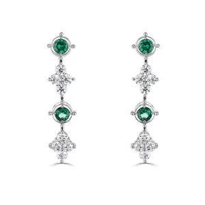 18ct White Gold 0.32ct Emerald And 0.40ct Diamond Drop Earrings