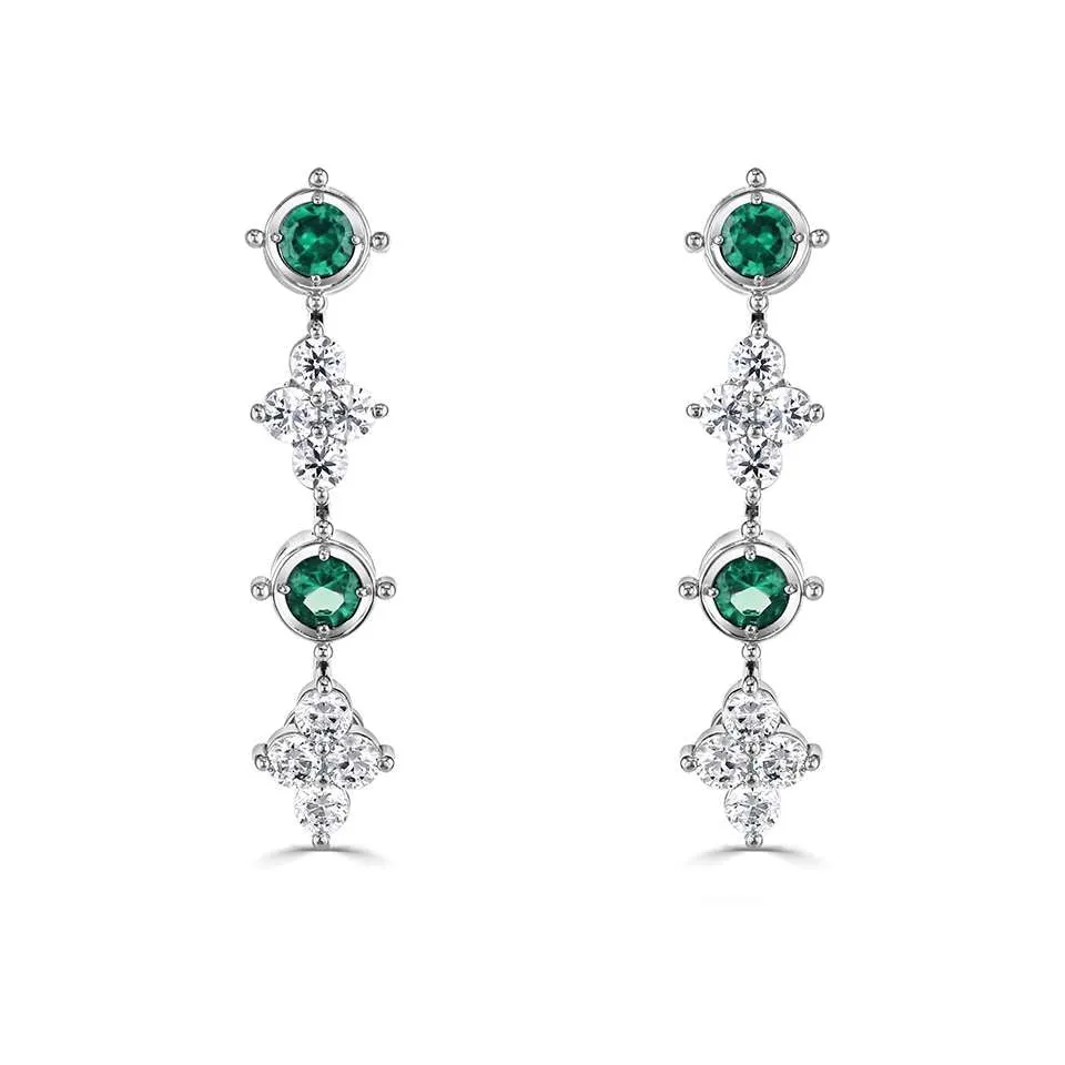 18ct White Gold 0.32ct Emerald And 0.40ct Diamond Drop Earrings