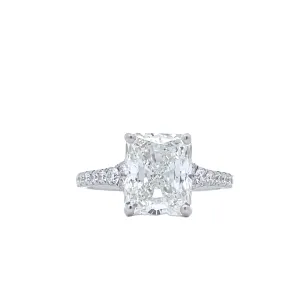 18K White Gold Women's Engagement Ring 3.70 C.T. Radiant Diamond Center With Pave Set Mount 1/3 C.T.W.