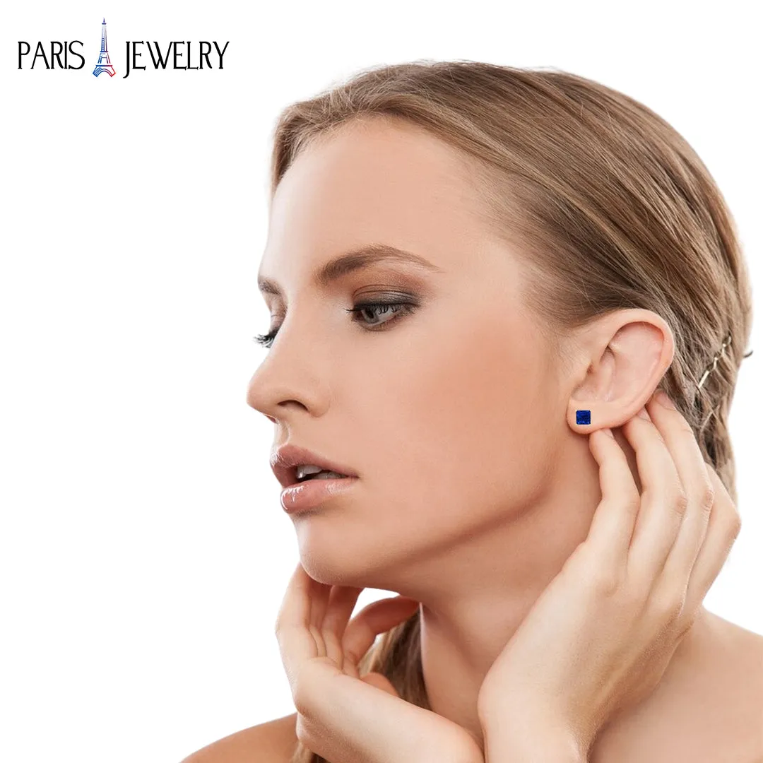 18k Yellow Gold Plated 1/4Cttw 4mm Created Blue Sapphire 3 Pair Round, Square and Heart Stud Earrings