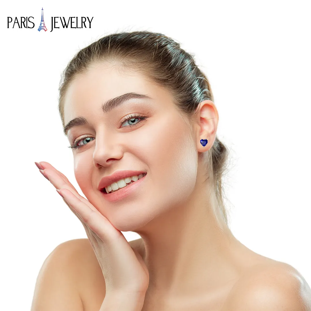 18k Yellow Gold Plated 1/4Cttw 4mm Created Blue Sapphire 3 Pair Round, Square and Heart Stud Earrings