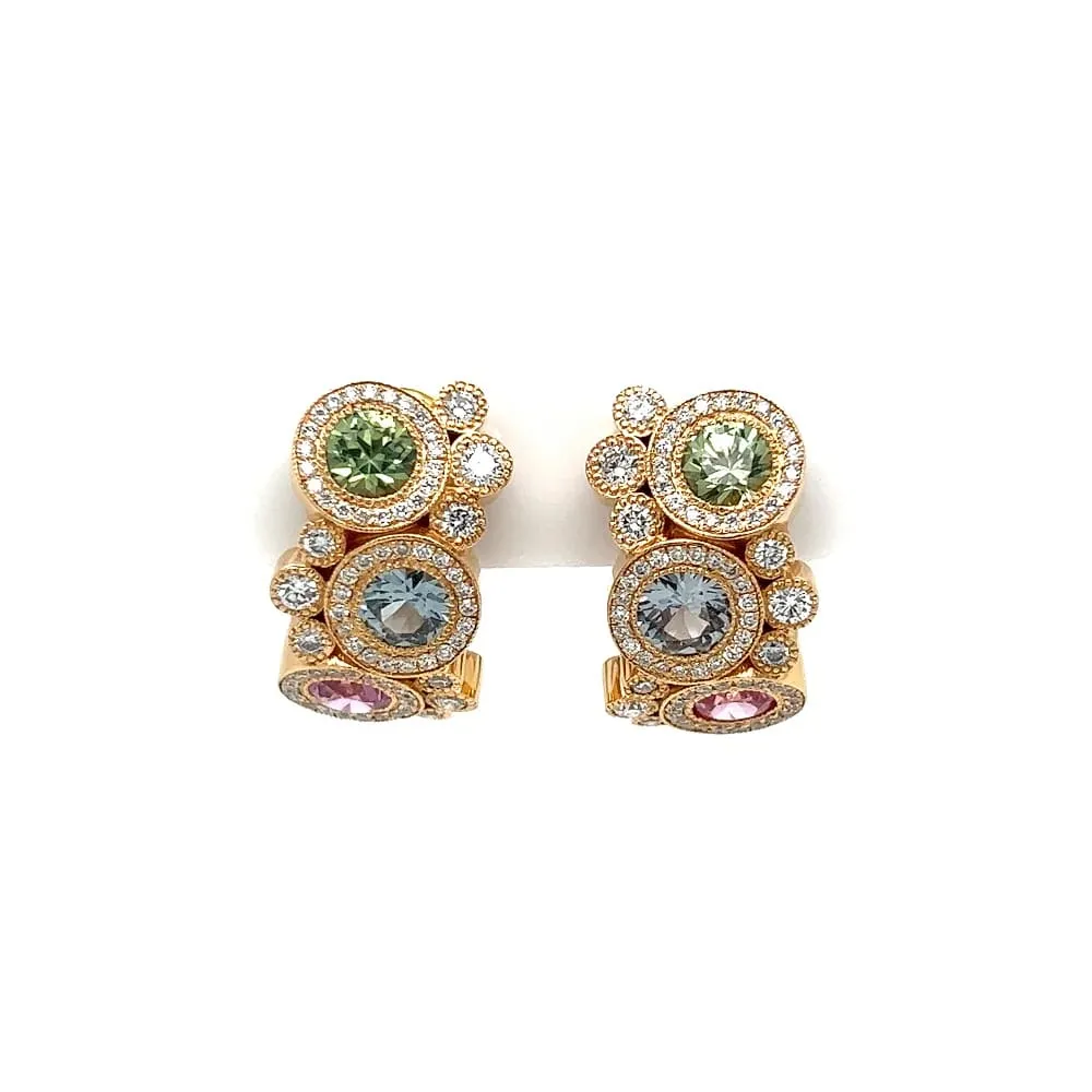18K YG TIVOL Pastel 3tcw Sapphire & 1.55cw Diamond Bubble Cluster Earrings Regard Jewelry Austin, Texas