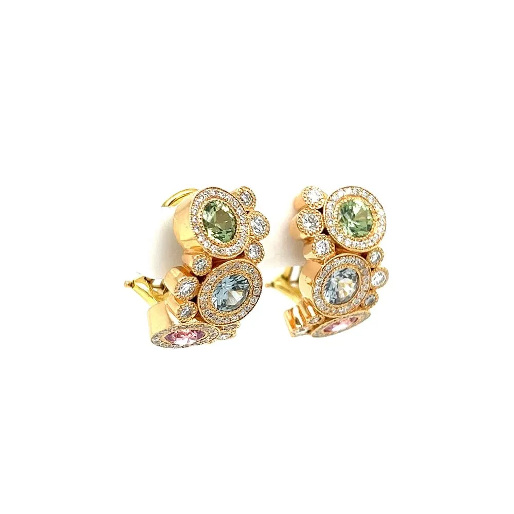 18K YG TIVOL Pastel 3tcw Sapphire & 1.55cw Diamond Bubble Cluster Earrings Regard Jewelry Austin, Texas