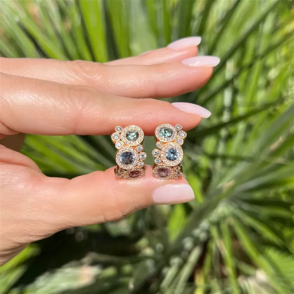 18K YG TIVOL Pastel 3tcw Sapphire & 1.55cw Diamond Bubble Cluster Earrings Regard Jewelry Austin, Texas