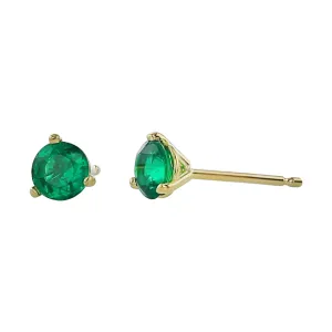 18KY 2 4.1MM RD COLO EMER=0.45-0.55CT M-DK SL YELLOWISH BLUISH-GREEN LI-MI (O) 3-PRONG STUD EARRINGS