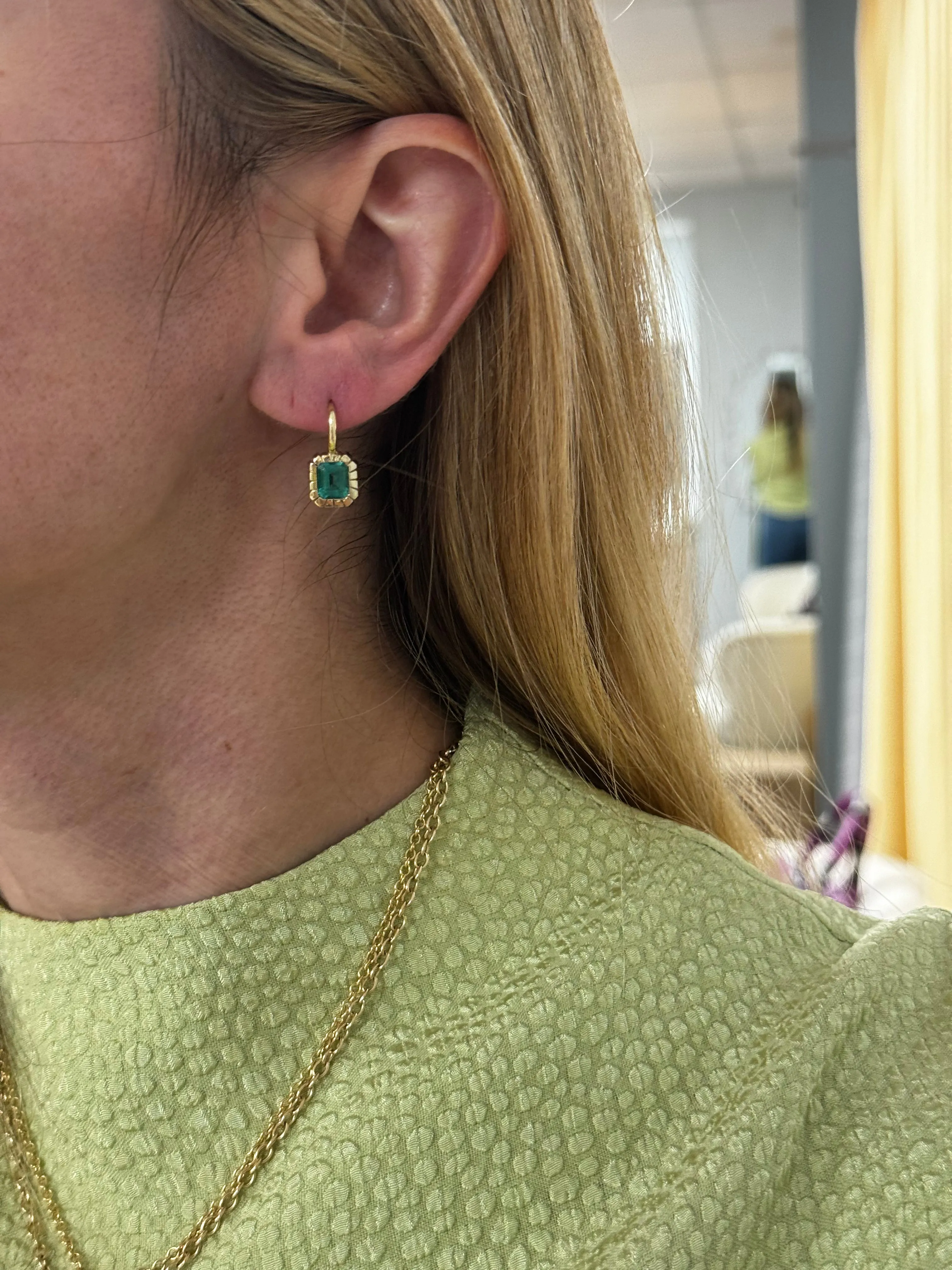 1.99ct Emerald Cut Emerald Heirloom Bezel Earrings