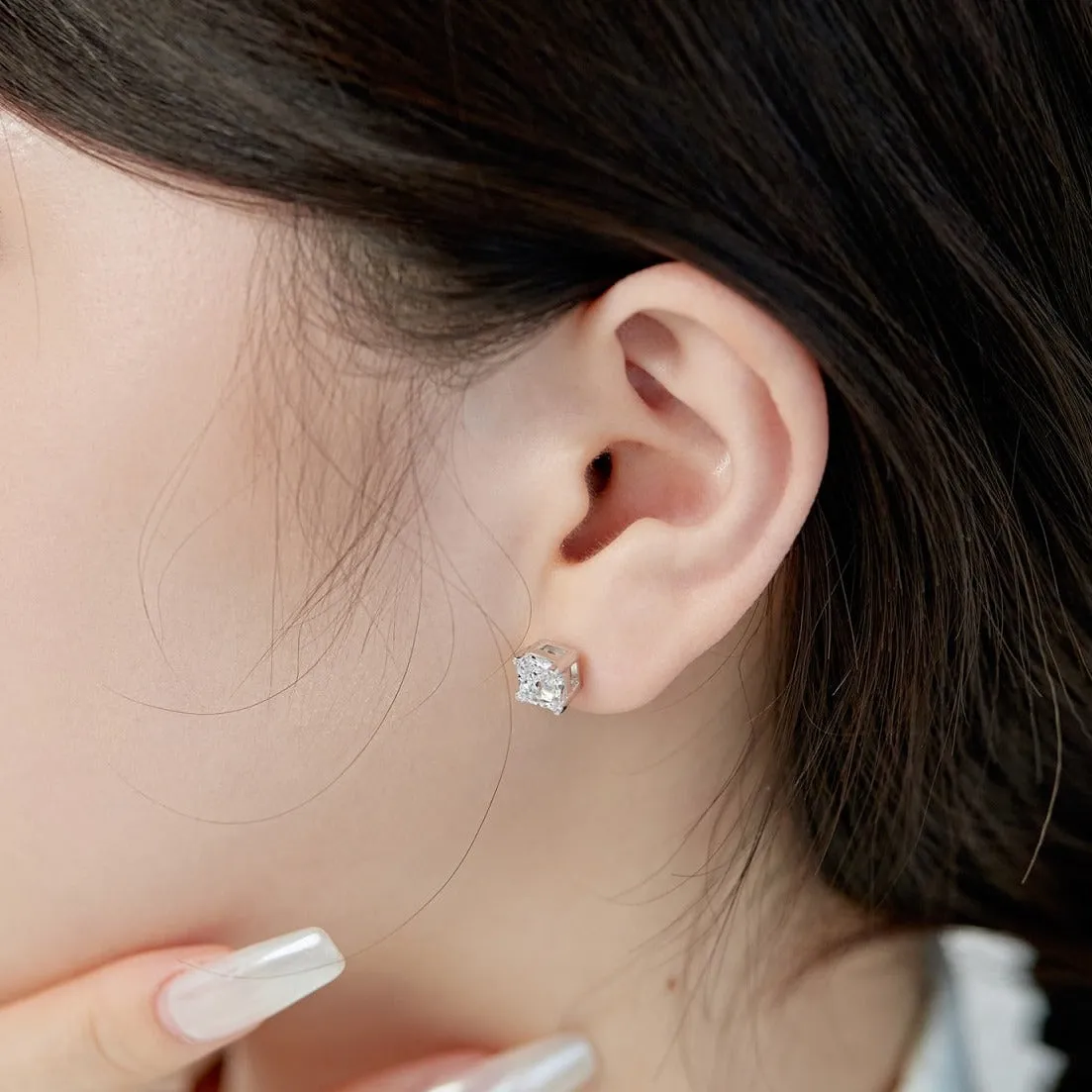 2 Carat TW Crushed Ice Square Radiant Cut Stud Earrings