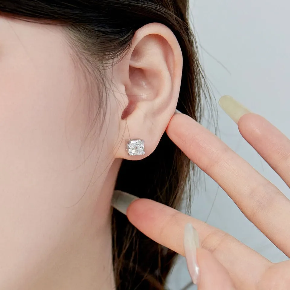 2 Carat TW Crushed Ice Square Radiant Cut Stud Earrings