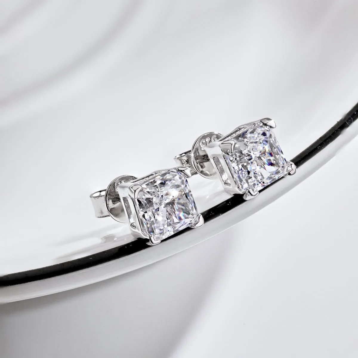 2 Carat TW Crushed Ice Square Radiant Cut Stud Earrings