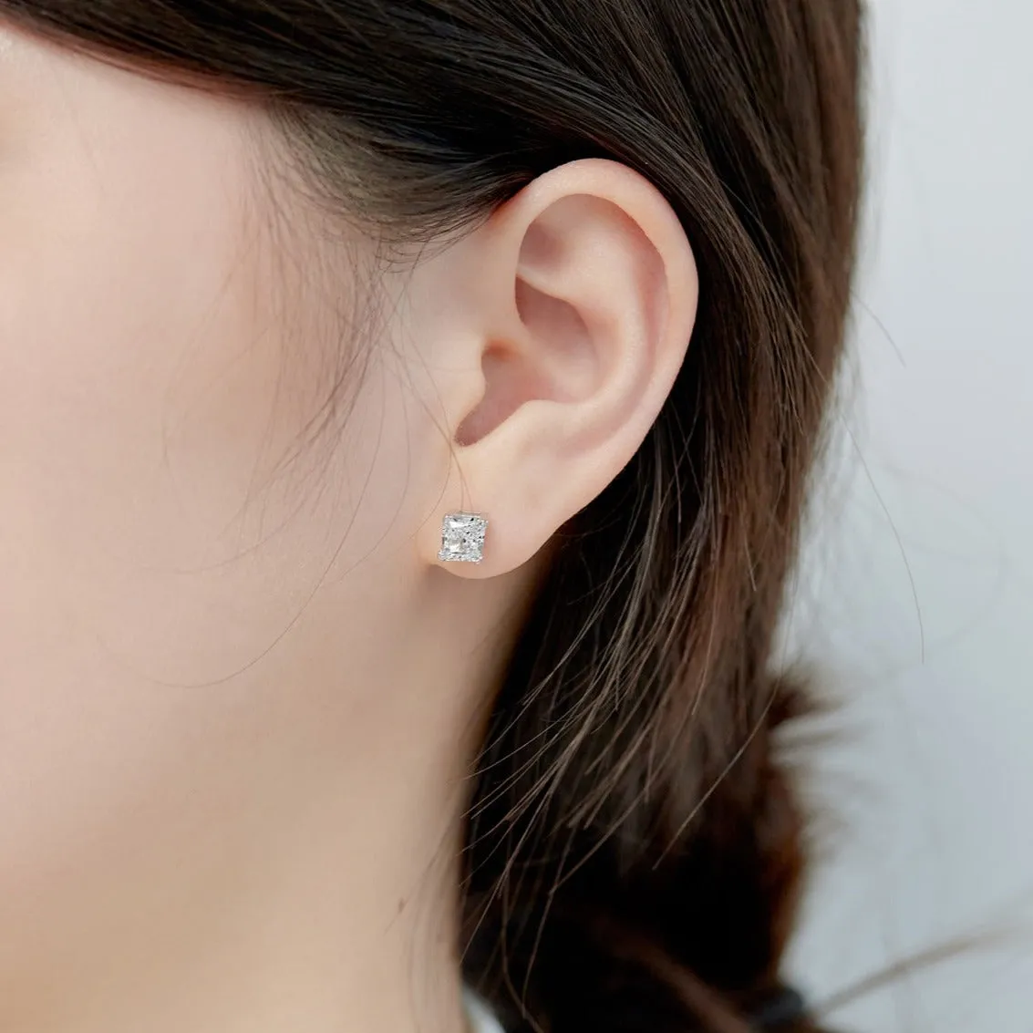 2 Carat TW Crushed Ice Square Radiant Cut Stud Earrings