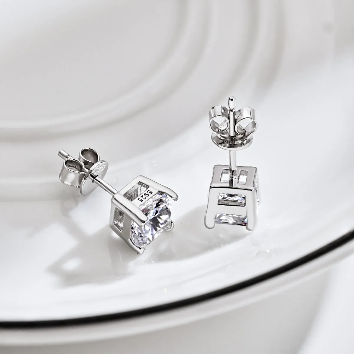2 Carat TW Crushed Ice Square Radiant Cut Stud Earrings