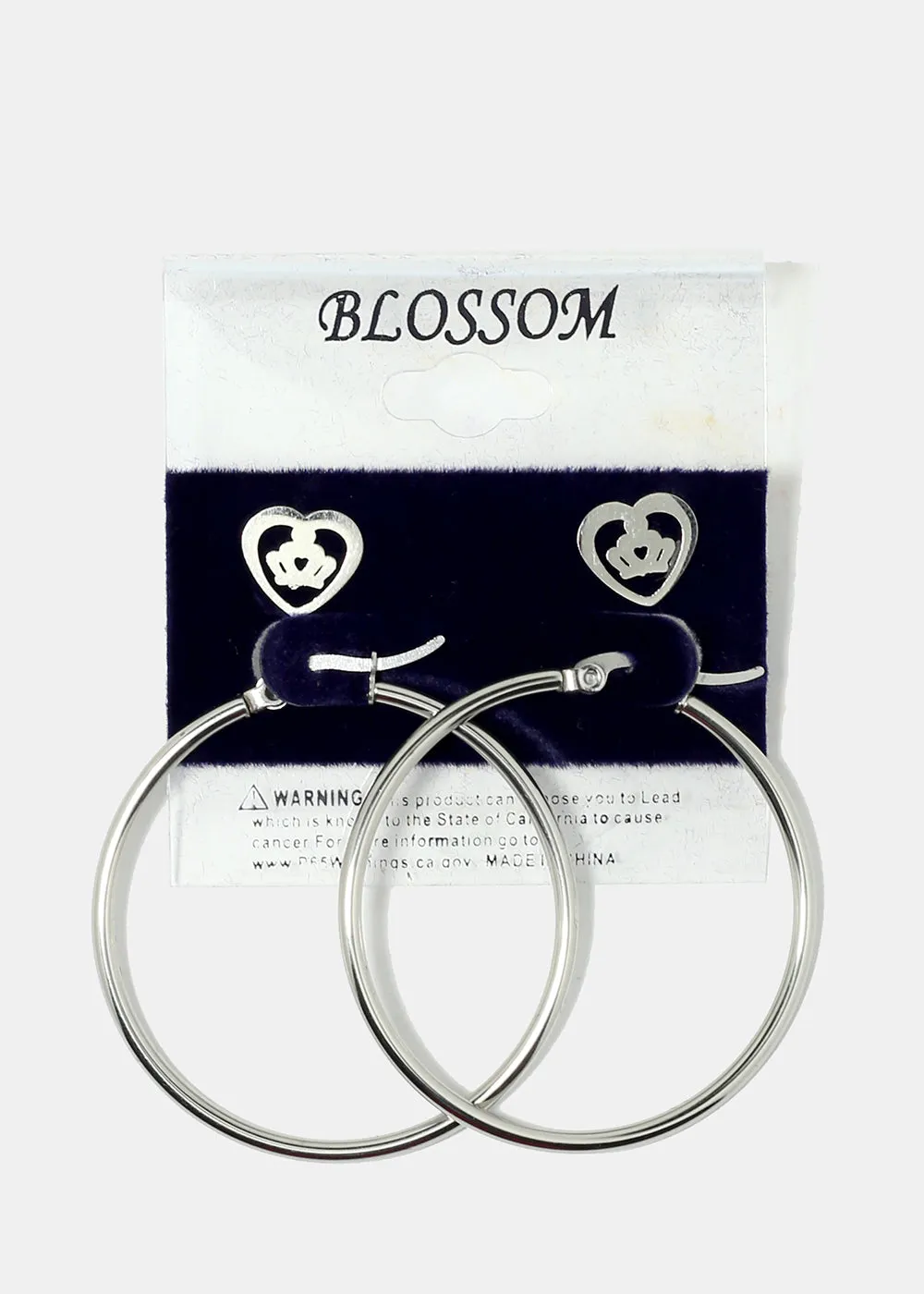 2-Pair Heart & Hoop Earrings