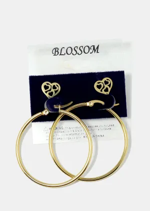 2-Pair Heart & Hoop Earrings