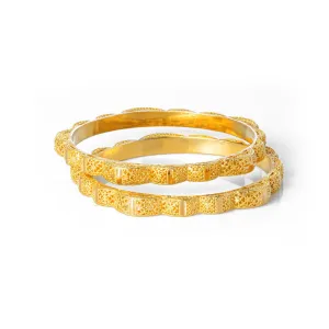22ct Gold Pair of Bangles with Diamond Cut Filigree Design B-1511