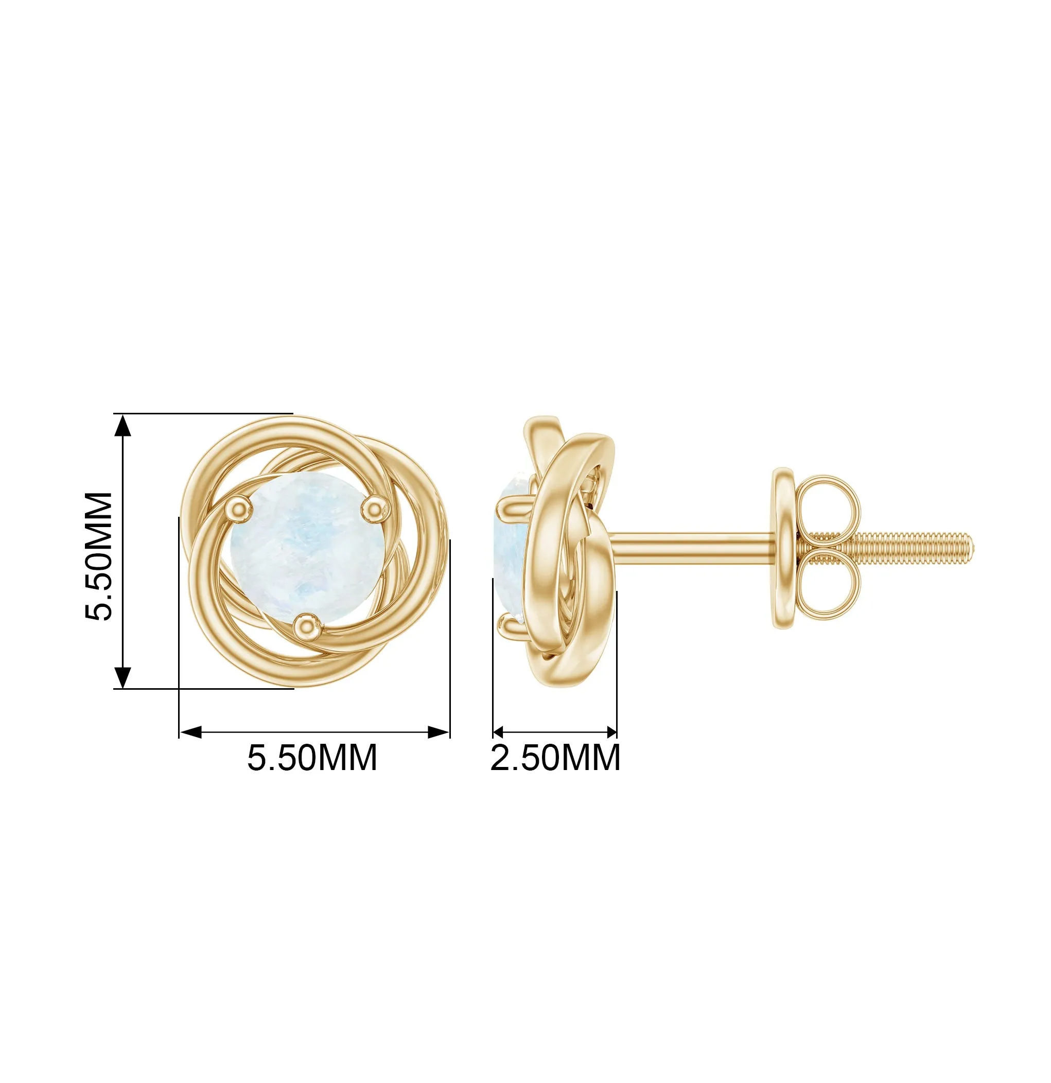 3 Prong Set Solitaire Moonstone Swirl Stud Earrings