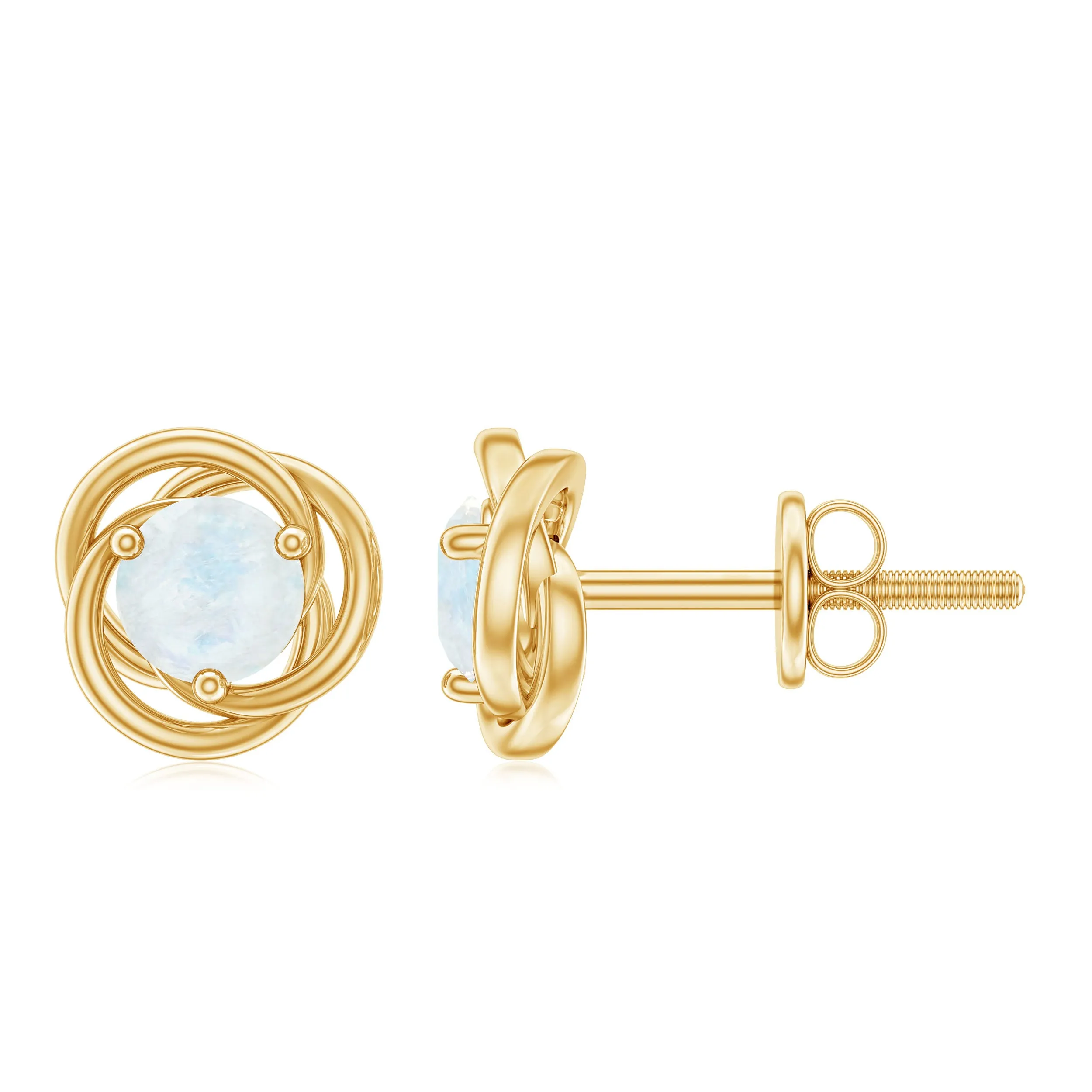 3 Prong Set Solitaire Moonstone Swirl Stud Earrings